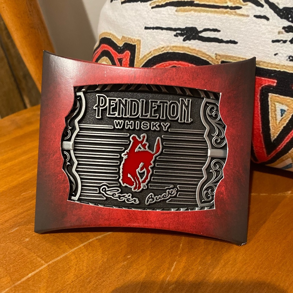 Pendleton Whisky Belt Buckle - Red and Silver Montana Silversmiths NWT